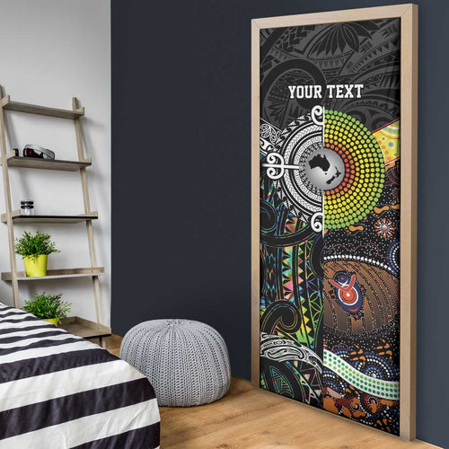 Australia New Zealand Personalised Door Cover Maori Aboriginal Art Style - Aussie Hoodie