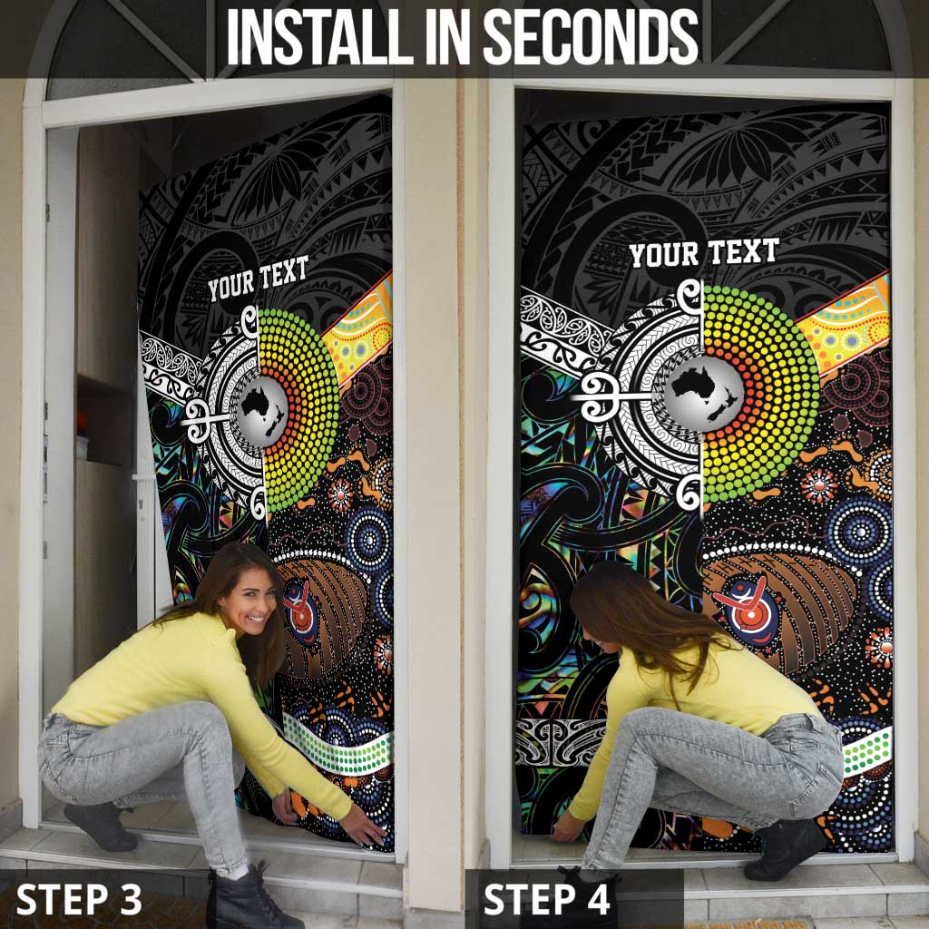 Australia New Zealand Personalised Door Cover Maori Aboriginal Art Style - Aussie Hoodie
