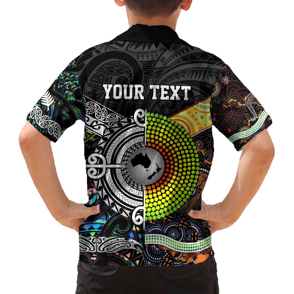 New Zealand and Australia Family Matching Off The Shoulder Long Sleeve Dress and Hawaiian Shirt Maori Mix Aboriginal Art Style