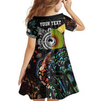 New Zealand and Australia Family Matching Off The Shoulder Long Sleeve Dress and Hawaiian Shirt Maori Mix Aboriginal Art Style