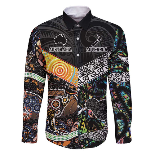 New Zealand and Australia Family Matching Puletasi and Hawaiian Shirt Maori Mix Aboriginal Art Style