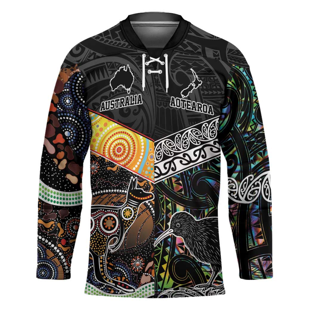 Australia New Zealand Personalised Hockey Jersey Maori Aboriginal Art Style - Aussie Hoodie