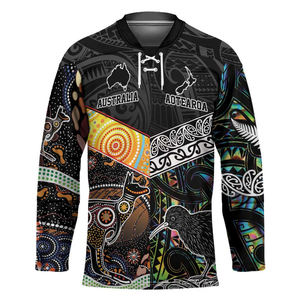 Australia New Zealand Personalised Hockey Jersey Maori Aboriginal Art Style - Aussie Hoodie