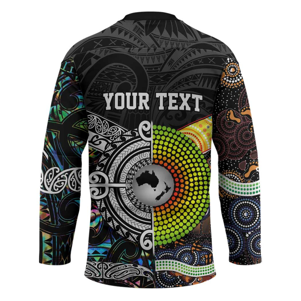 Australia New Zealand Personalised Hockey Jersey Maori Aboriginal Art Style - Aussie Hoodie