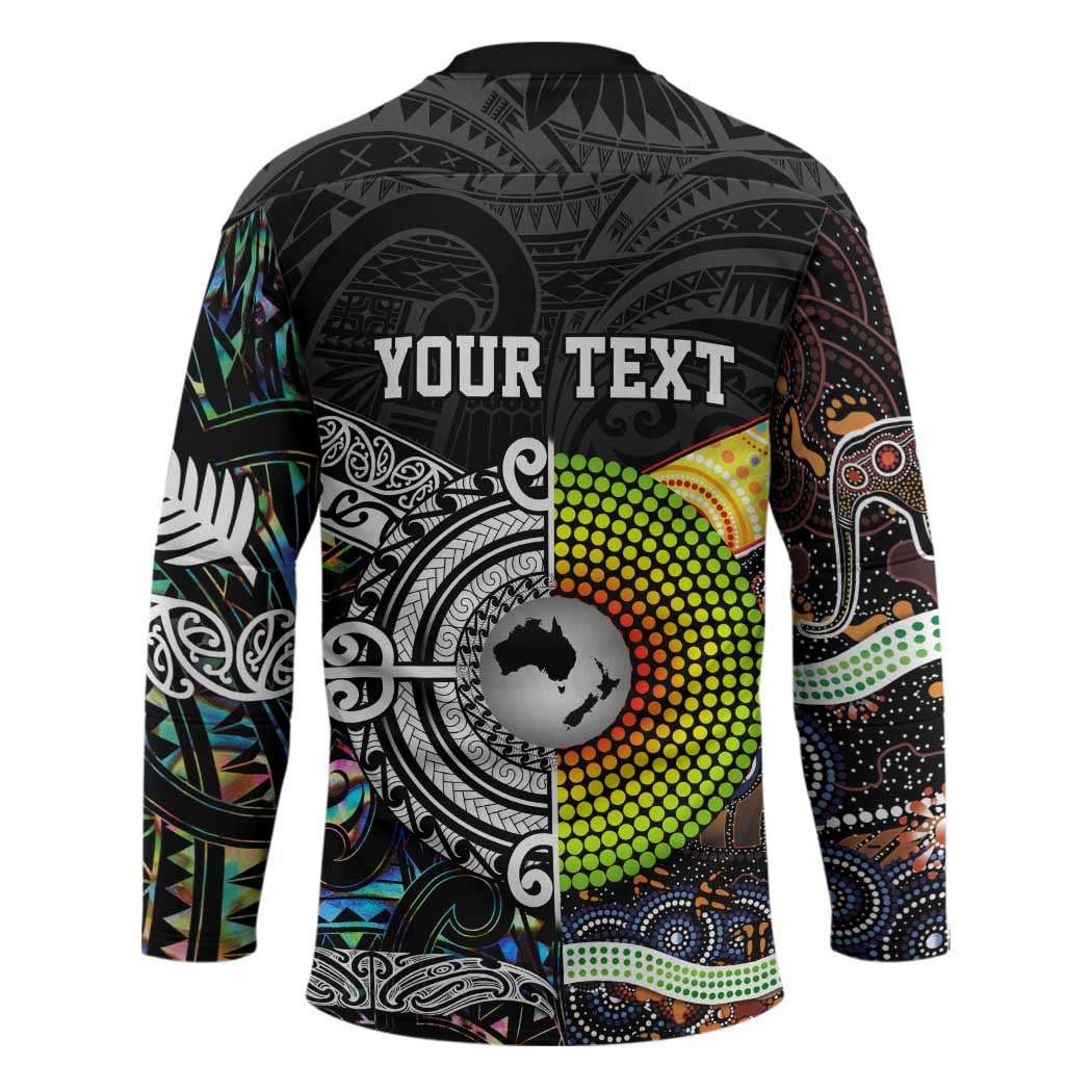 Australia New Zealand Personalised Hockey Jersey Maori Aboriginal Art Style - Aussie Hoodie