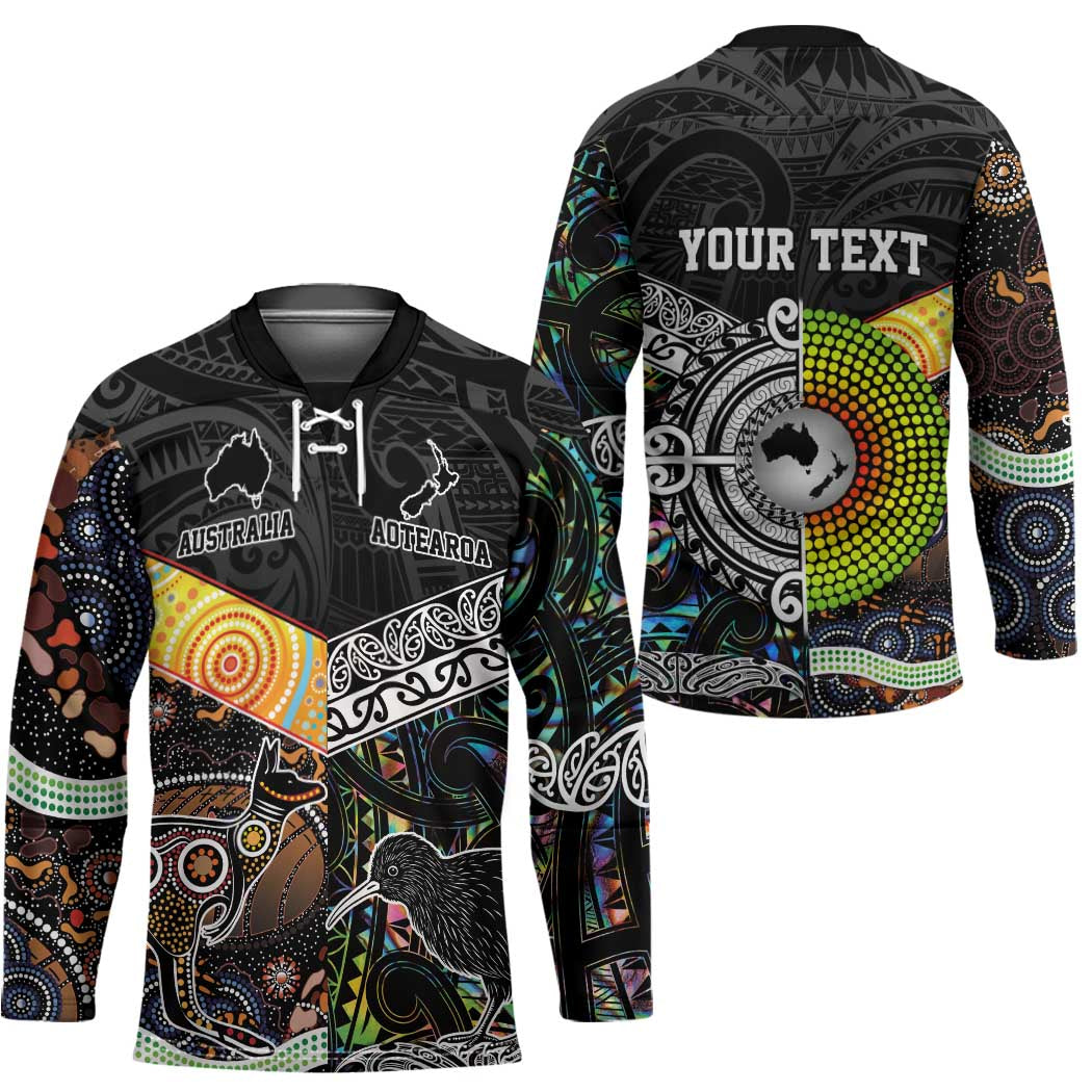 Australia New Zealand Personalised Hockey Jersey Maori Aboriginal Art Style - Aussie Hoodie