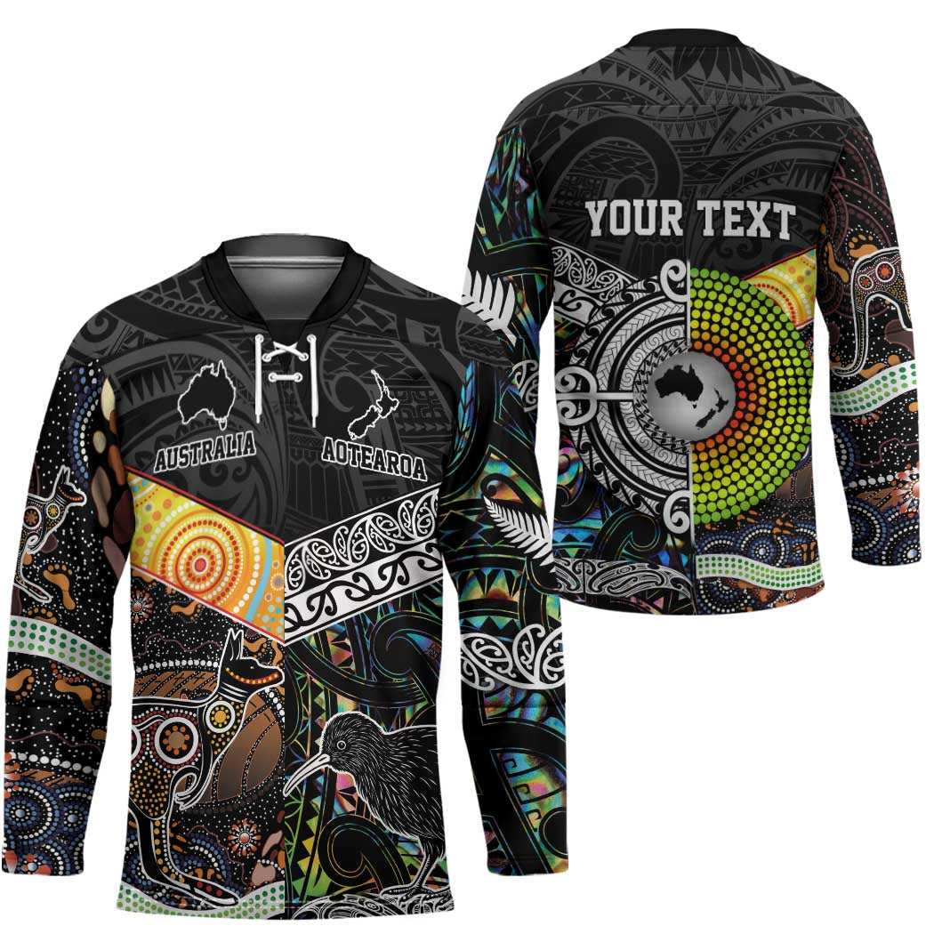 Australia New Zealand Personalised Hockey Jersey Maori Aboriginal Art Style - Aussie Hoodie