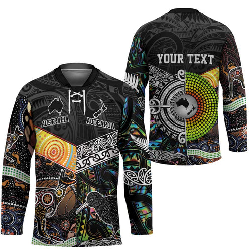 Australia New Zealand Personalised Hockey Jersey Maori Aboriginal Art Style - Aussie Hoodie
