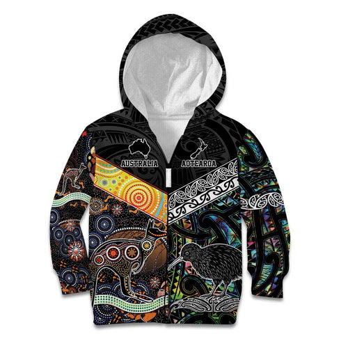 New Zealand and Australia Kid Hoodie Maori Mix Aboriginal Art Style