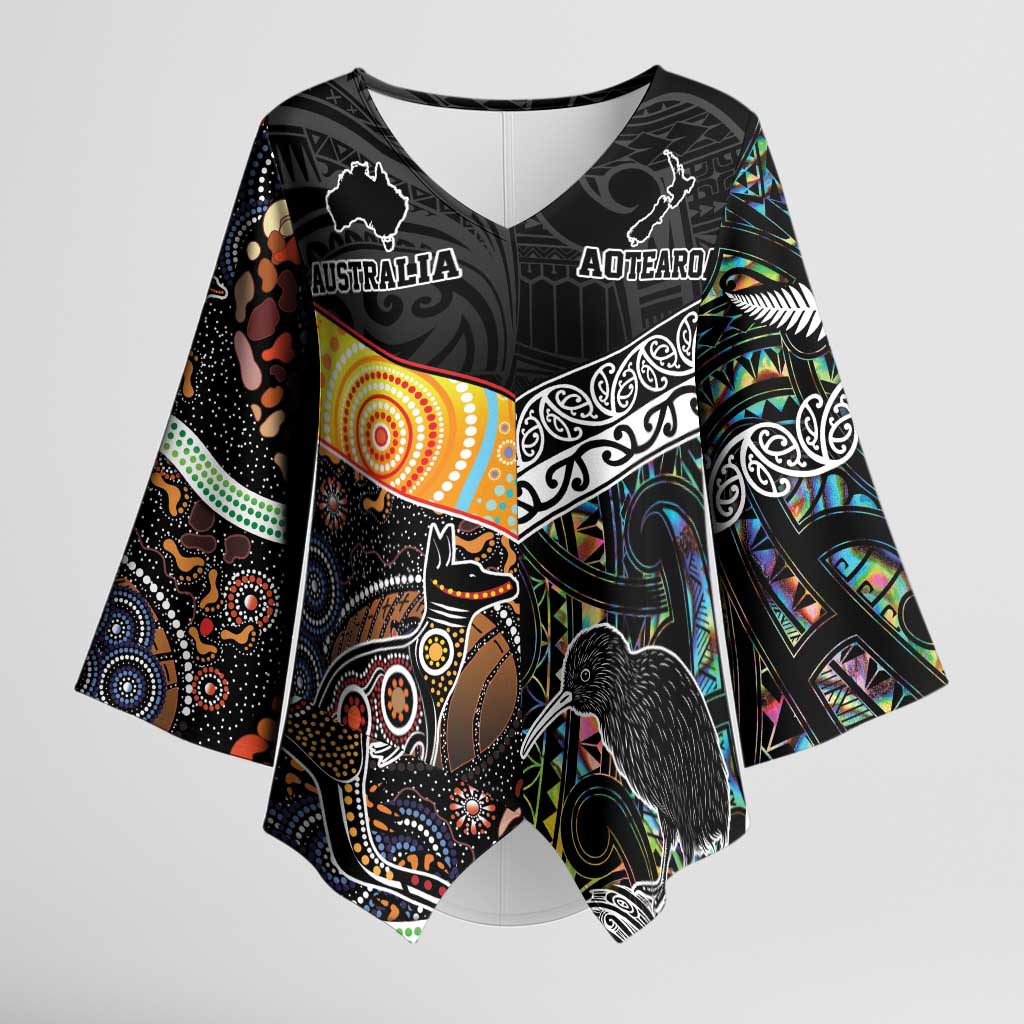 Australia New Zealand Personalised Kimono Sleeve Blouse Maori Aboriginal Art Style - Aussie Hoodie