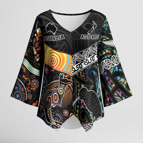 Australia New Zealand Personalised Kimono Sleeve Blouse Maori Aboriginal Art Style - Aussie Hoodie