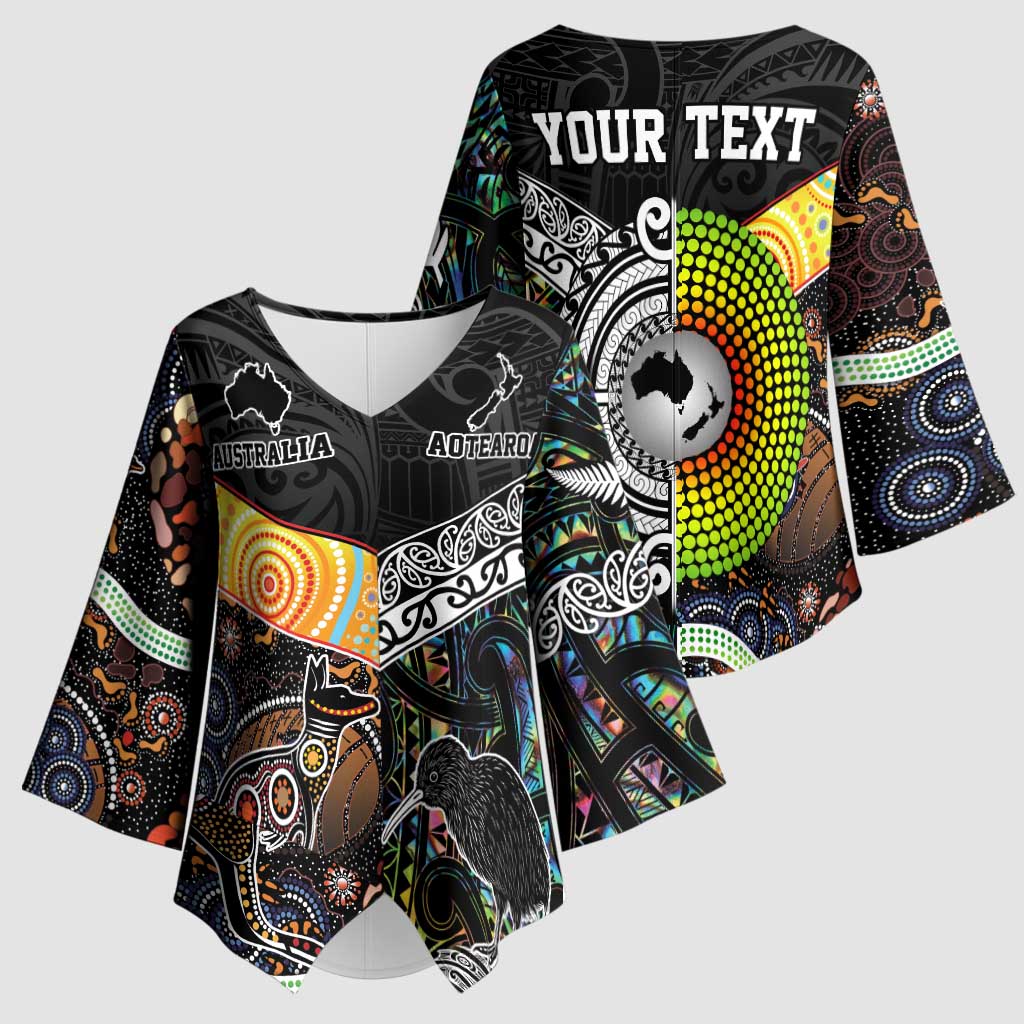 Australia New Zealand Personalised Kimono Sleeve Blouse Maori Aboriginal Art Style - Aussie Hoodie
