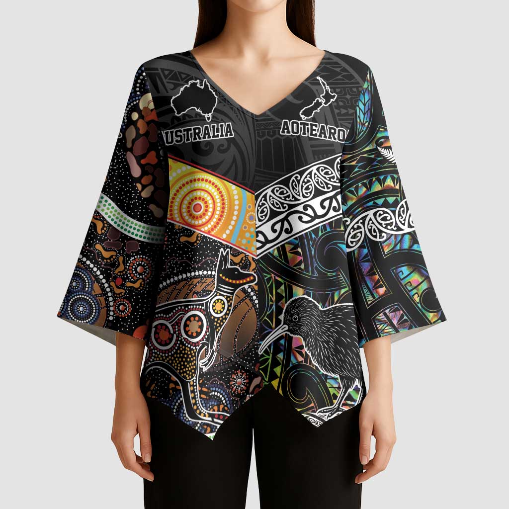 Australia New Zealand Personalised Kimono Sleeve Blouse Maori Aboriginal Art Style - Aussie Hoodie