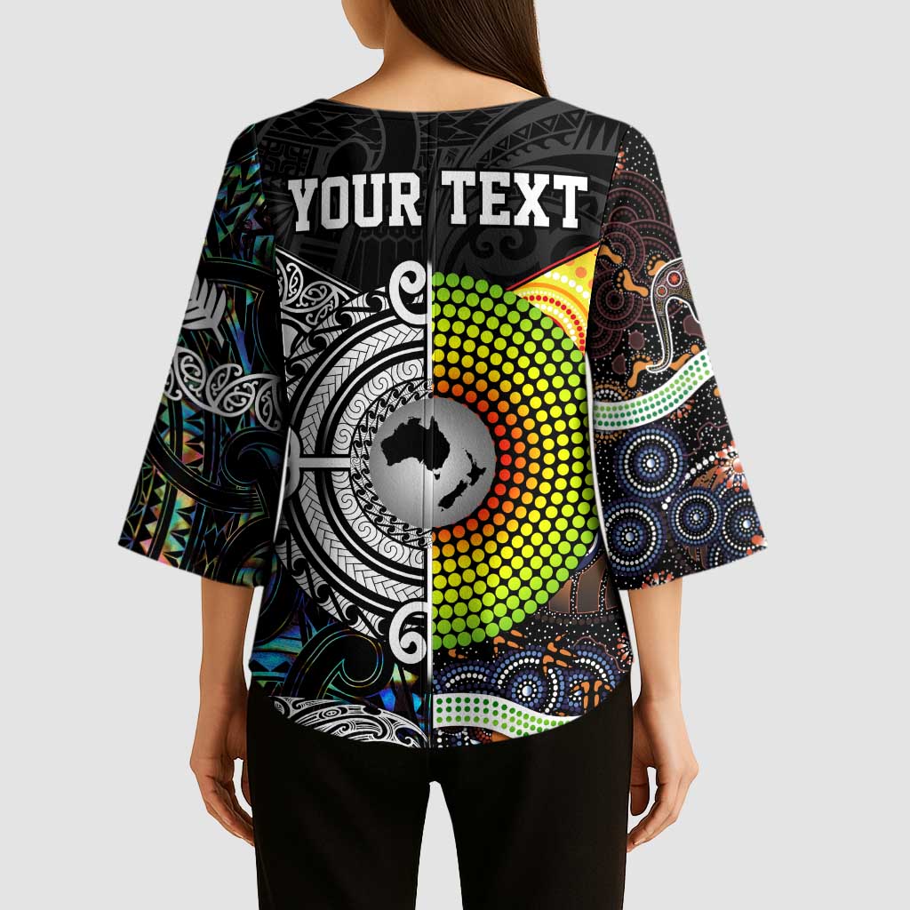 Australia New Zealand Personalised Kimono Sleeve Blouse Maori Aboriginal Art Style - Aussie Hoodie