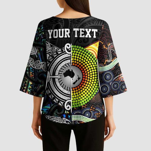 Australia New Zealand Personalised Kimono Sleeve Blouse Maori Aboriginal Art Style - Aussie Hoodie