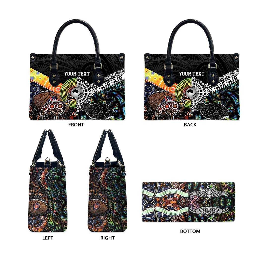 Australia New Zealand Personalised Leather Bag Maori Aboriginal Art Style - Aussie Hoodie