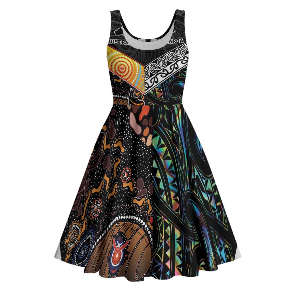 Australia New Zealand Personalised Midi Dress Maori Aboriginal Art Style - Aussie Hoodie