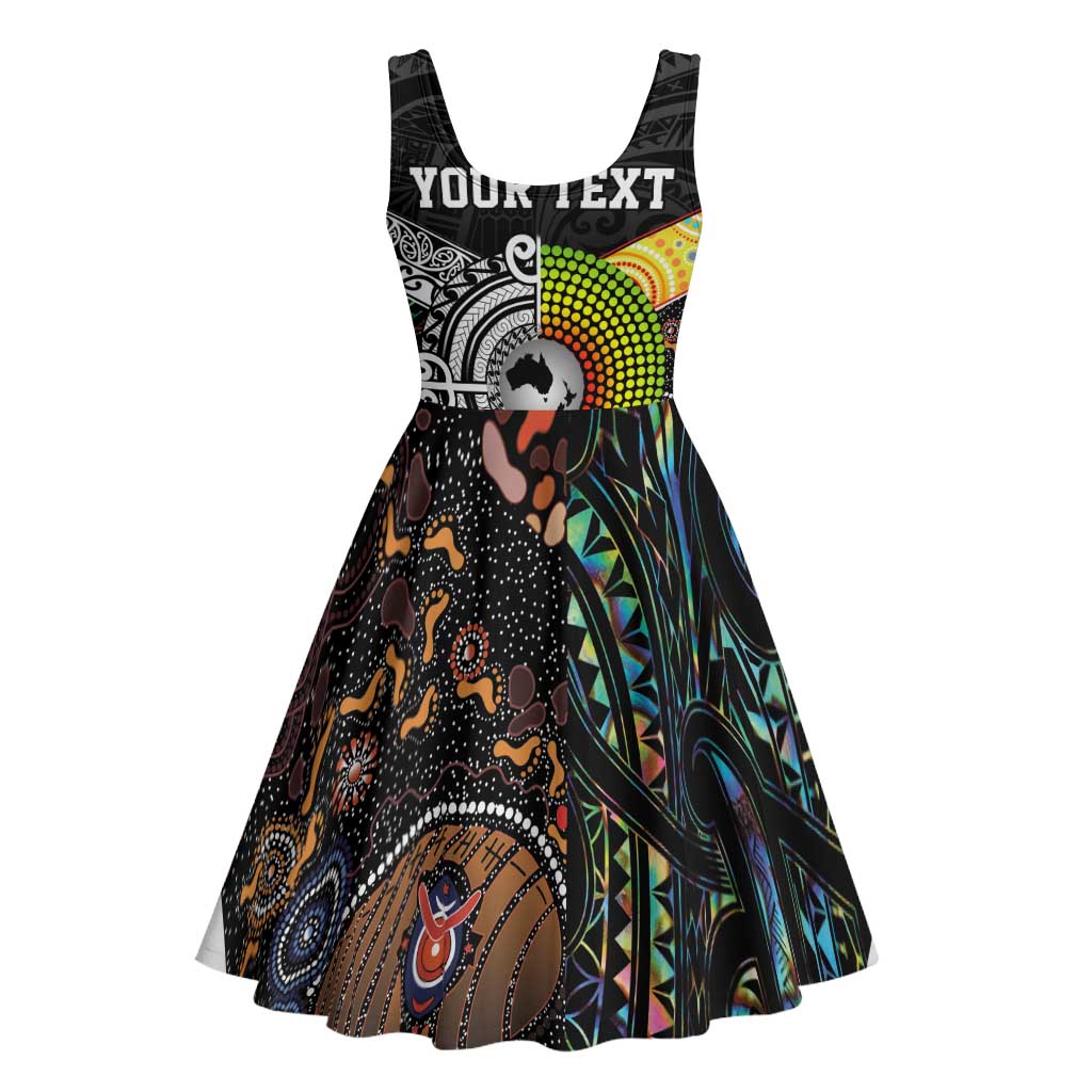 Australia New Zealand Personalised Midi Dress Maori Aboriginal Art Style - Aussie Hoodie