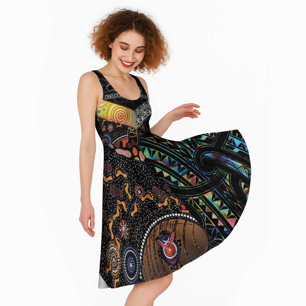 Australia New Zealand Personalised Midi Dress Maori Aboriginal Art Style - Aussie Hoodie