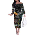 New Zealand and Australia Off The Shoulder Long Sleeve Dress Maori Mix Aboriginal Art Style