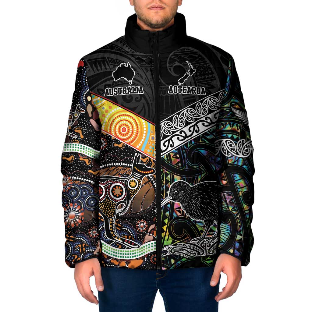 Australia New Zealand Personalised Padded Jacket Maori Aboriginal Art Style - Aussie Hoodie