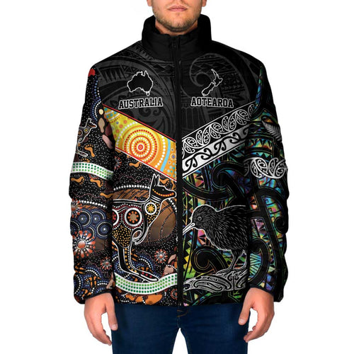 Australia New Zealand Personalised Padded Jacket Maori Aboriginal Art Style - Aussie Hoodie