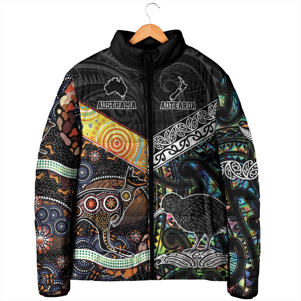 Australia New Zealand Personalised Padded Jacket Maori Aboriginal Art Style - Aussie Hoodie