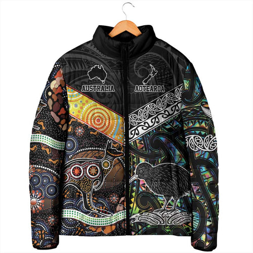 Australia New Zealand Personalised Padded Jacket Maori Aboriginal Art Style - Aussie Hoodie