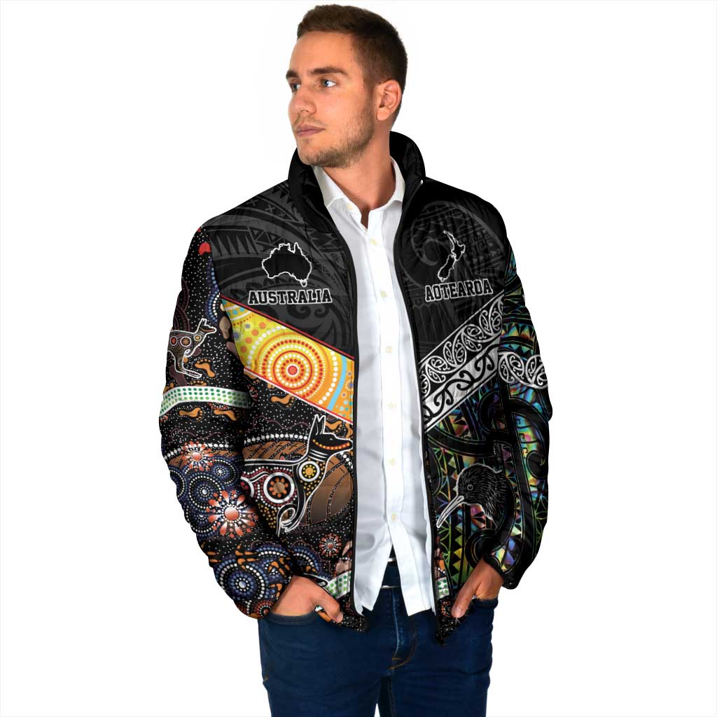 Australia New Zealand Personalised Padded Jacket Maori Aboriginal Art Style - Aussie Hoodie