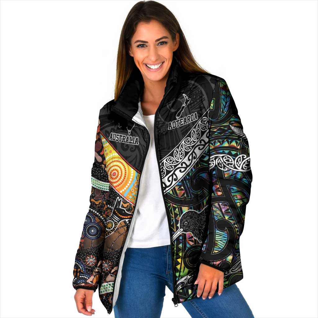 Australia New Zealand Personalised Padded Jacket Maori Aboriginal Art Style - Aussie Hoodie