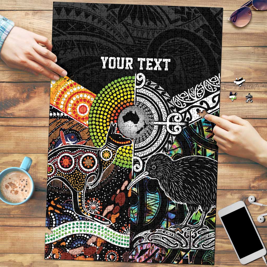 Australia New Zealand Personalised Puzzle Maori Aboriginal Art Style - Aussie Hoodie