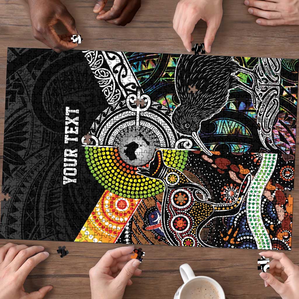 Australia New Zealand Personalised Puzzle Maori Aboriginal Art Style - Aussie Hoodie