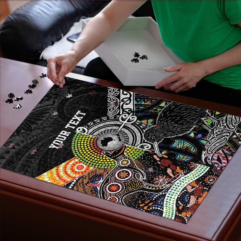 Australia New Zealand Personalised Puzzle Maori Aboriginal Art Style - Aussie Hoodie