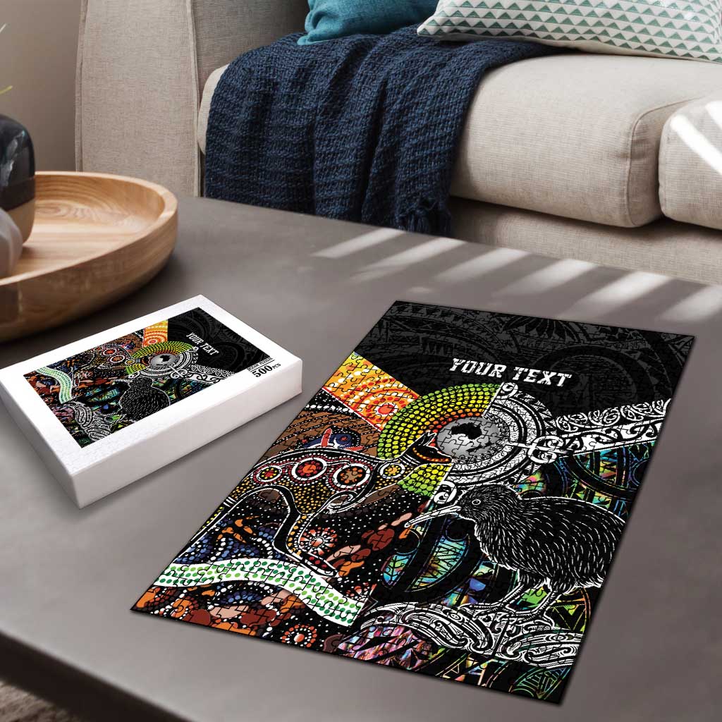 Australia New Zealand Personalised Puzzle Maori Aboriginal Art Style - Aussie Hoodie