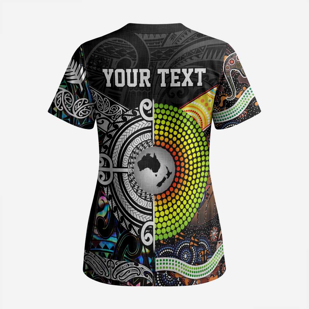 Australia New Zealand Personalised Scrub Top Maori Aboriginal Art Style - Aussie Hoodie