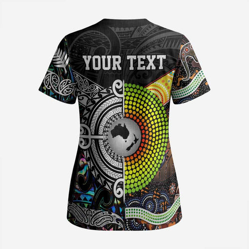 Australia New Zealand Personalised Scrub Top Maori Aboriginal Art Style - Aussie Hoodie