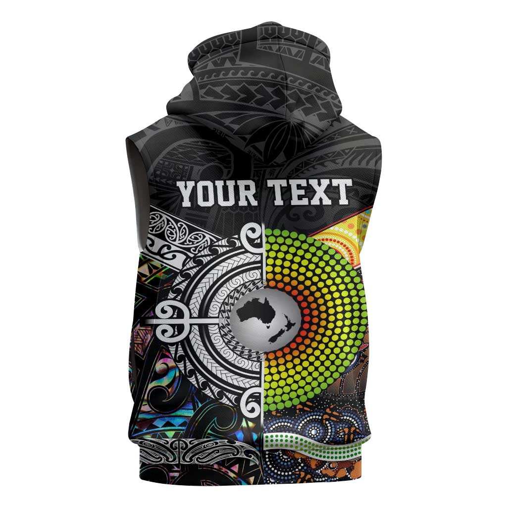 Australia New Zealand Personalised Sleeveless Hoodie Maori Aboriginal Art Style - Aussie Hoodie