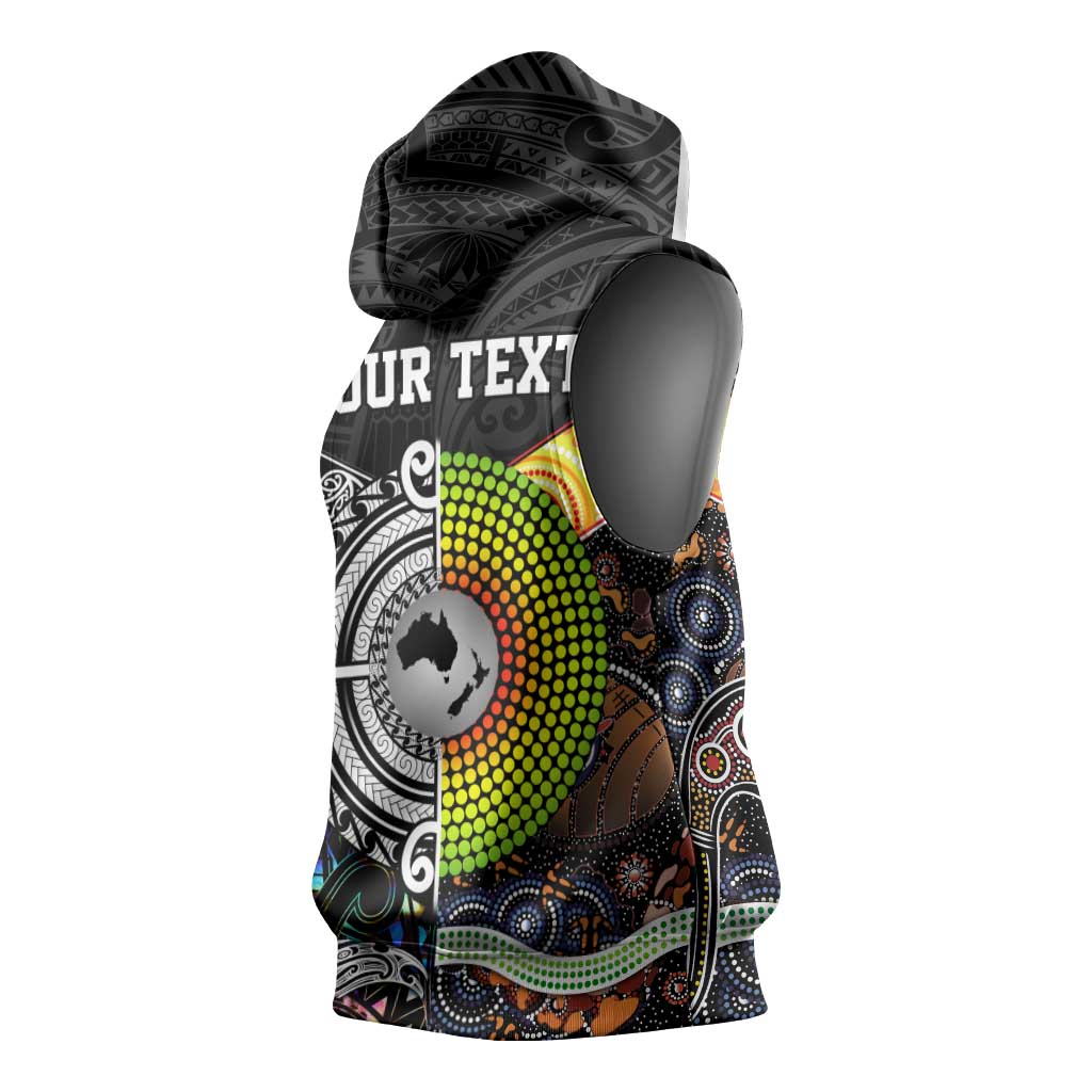 Australia New Zealand Personalised Sleeveless Hoodie Maori Aboriginal Art Style - Aussie Hoodie