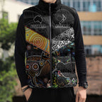 Australia New Zealand Personalised Sleeveless Puffer Jacket Maori Aboriginal Art Style - Aussie Hoodie