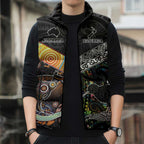 Australia New Zealand Personalised Sleeveless Puffer Jacket Maori Aboriginal Art Style - Aussie Hoodie
