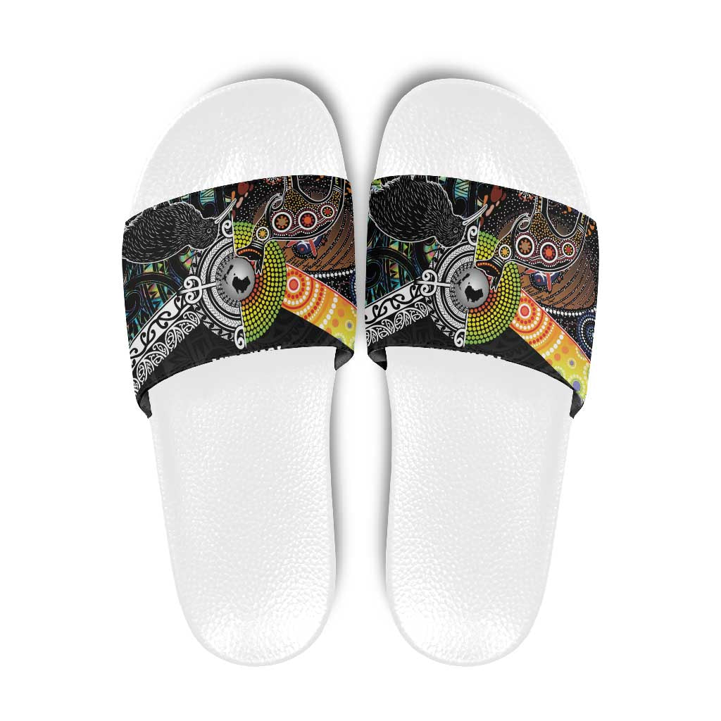 Australia New Zealand Personalised Slide Sandals Maori Aboriginal Art Style - Aussie Hoodie