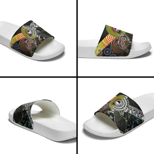 Australia New Zealand Personalised Slide Sandals Maori Aboriginal Art Style - Aussie Hoodie