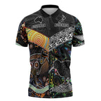 Australia New Zealand Personalised Zipper Polo Shirt Maori Aboriginal Art Style - Aussie Hoodie