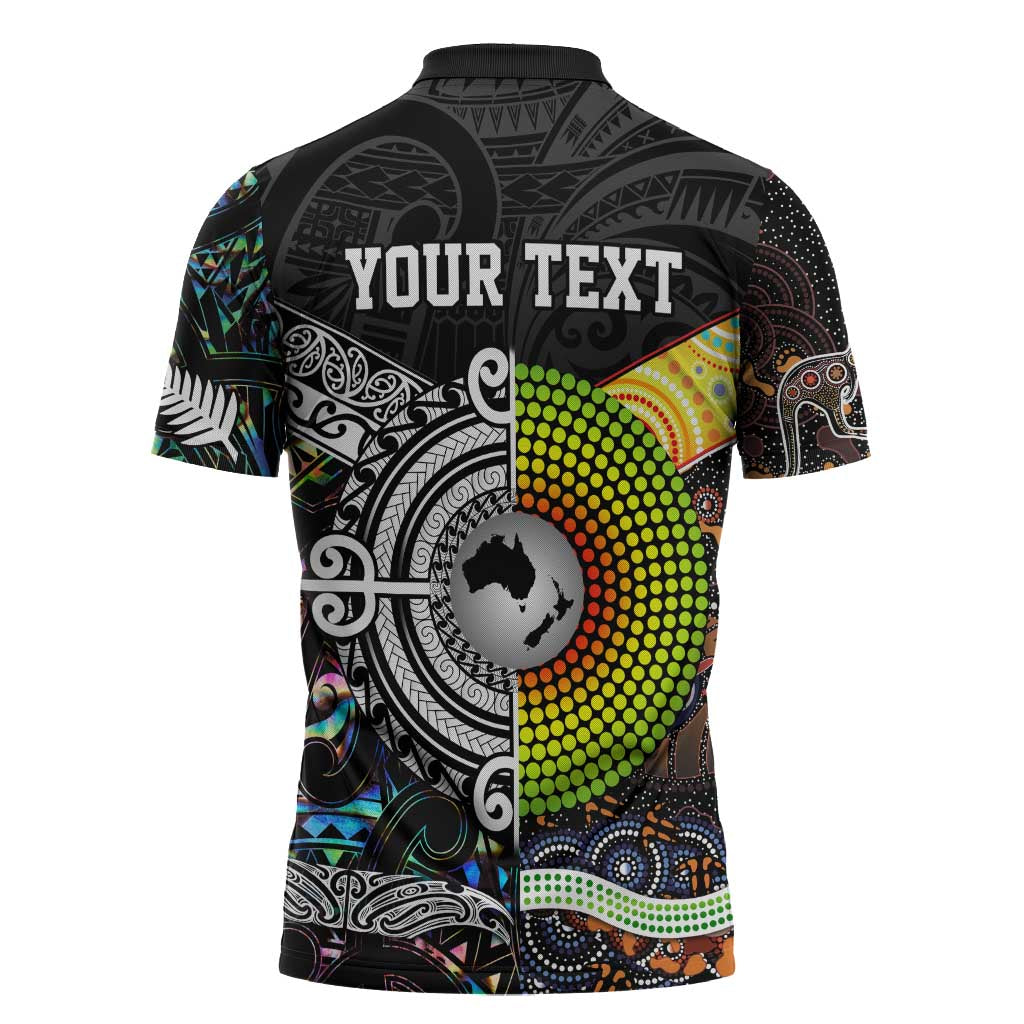 Australia New Zealand Personalised Zipper Polo Shirt Maori Aboriginal Art Style - Aussie Hoodie
