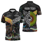 Australia New Zealand Personalised Zipper Polo Shirt Maori Aboriginal Art Style - Aussie Hoodie
