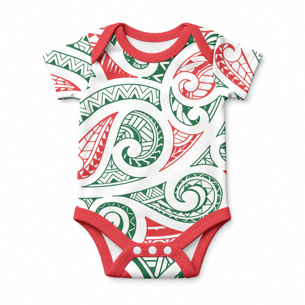 New Zealand Kowhaiwhai Christmas Baby Onesie Traditional Maori Koru Pattern