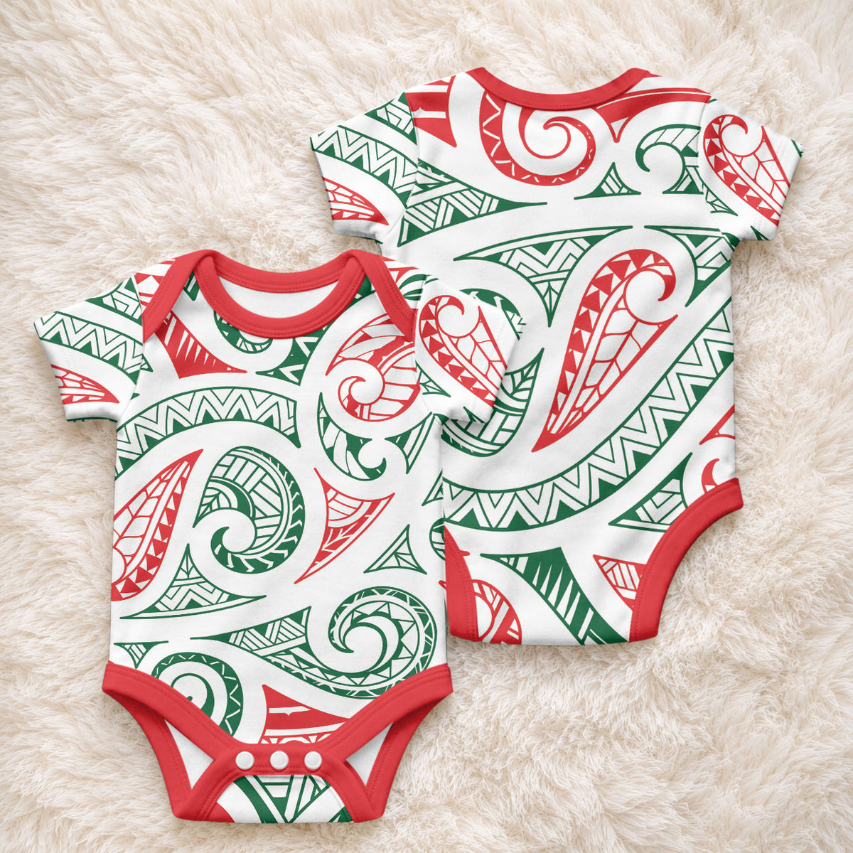 New Zealand Kowhaiwhai Christmas Baby Onesie Traditional Maori Koru Pattern