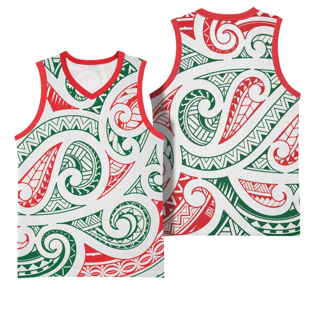 New Zealand Kowhaiwhai Christmas Basketball Jersey Traditional Maori Koru Pattern - Aussie Hoodie