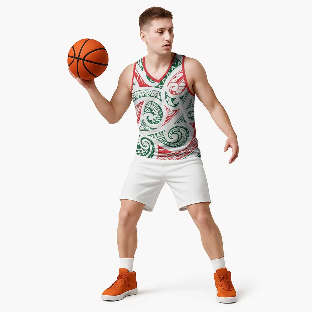 New Zealand Kowhaiwhai Christmas Basketball Jersey Traditional Maori Koru Pattern - Aussie Hoodie
