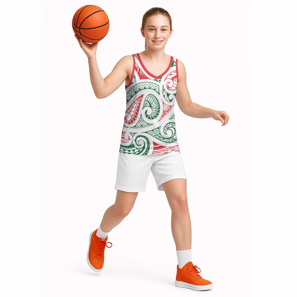 New Zealand Kowhaiwhai Christmas Basketball Jersey Traditional Maori Koru Pattern - Aussie Hoodie